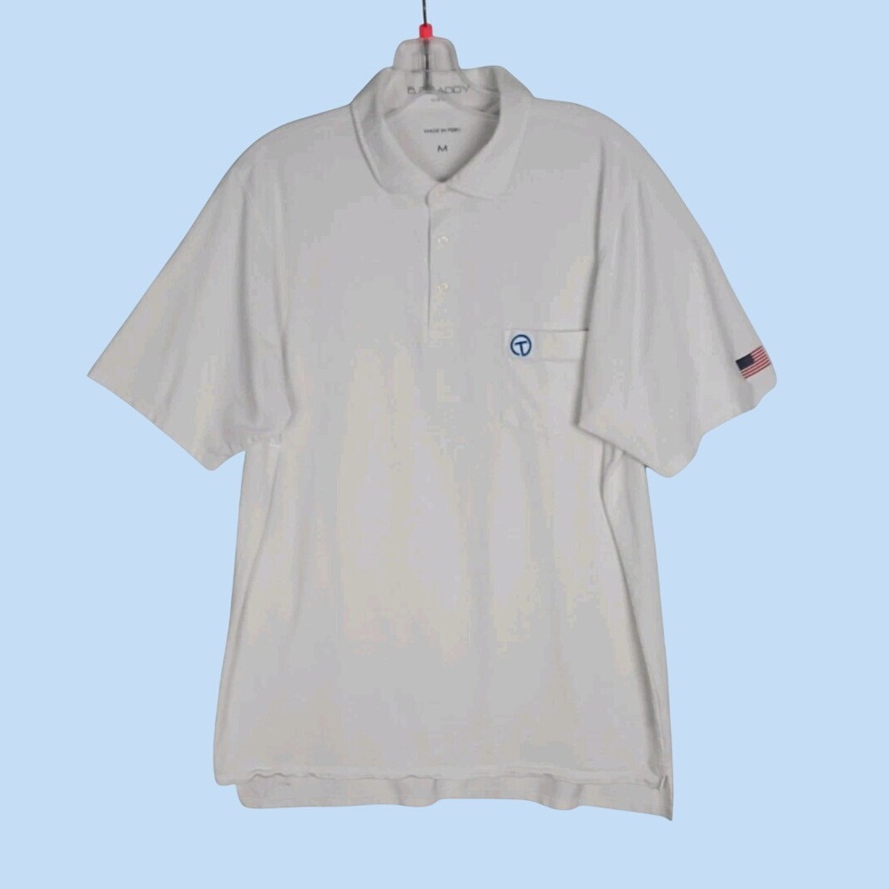 B Draddy White Polo Shirt Mens Pima Cotton Performance Golf  Size M  Telfar Logo